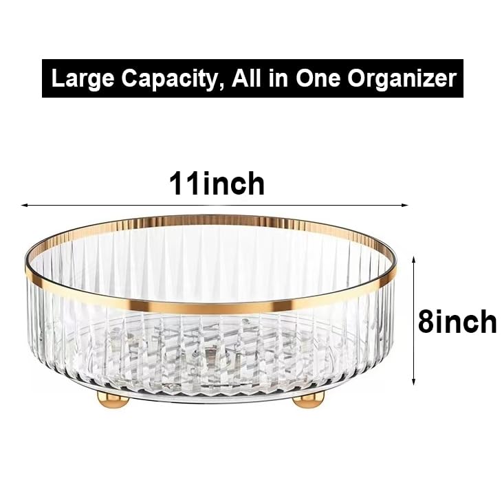 HANKOR Rotating Skincare Makeup Organizer, 11"" Round Lazy Susan, Turntable Vanity Organizers and Storage, Clear Large Spinning Cosmetic Perfume Display Cases (Clear) - Image 3